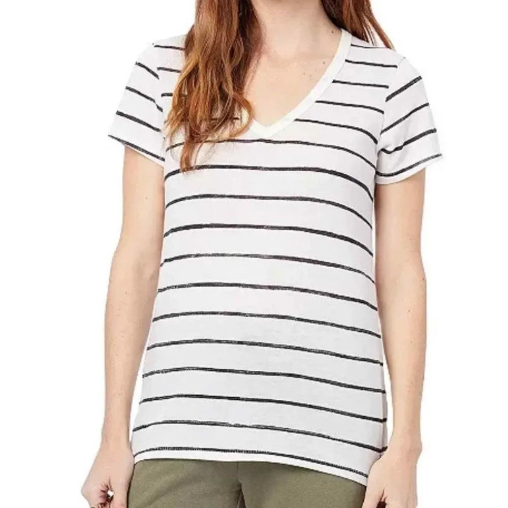 Alternative WomenΒ Black/White Apparel Eco-Jersey StripedβT-Shirt V-Neck Sz M NWT